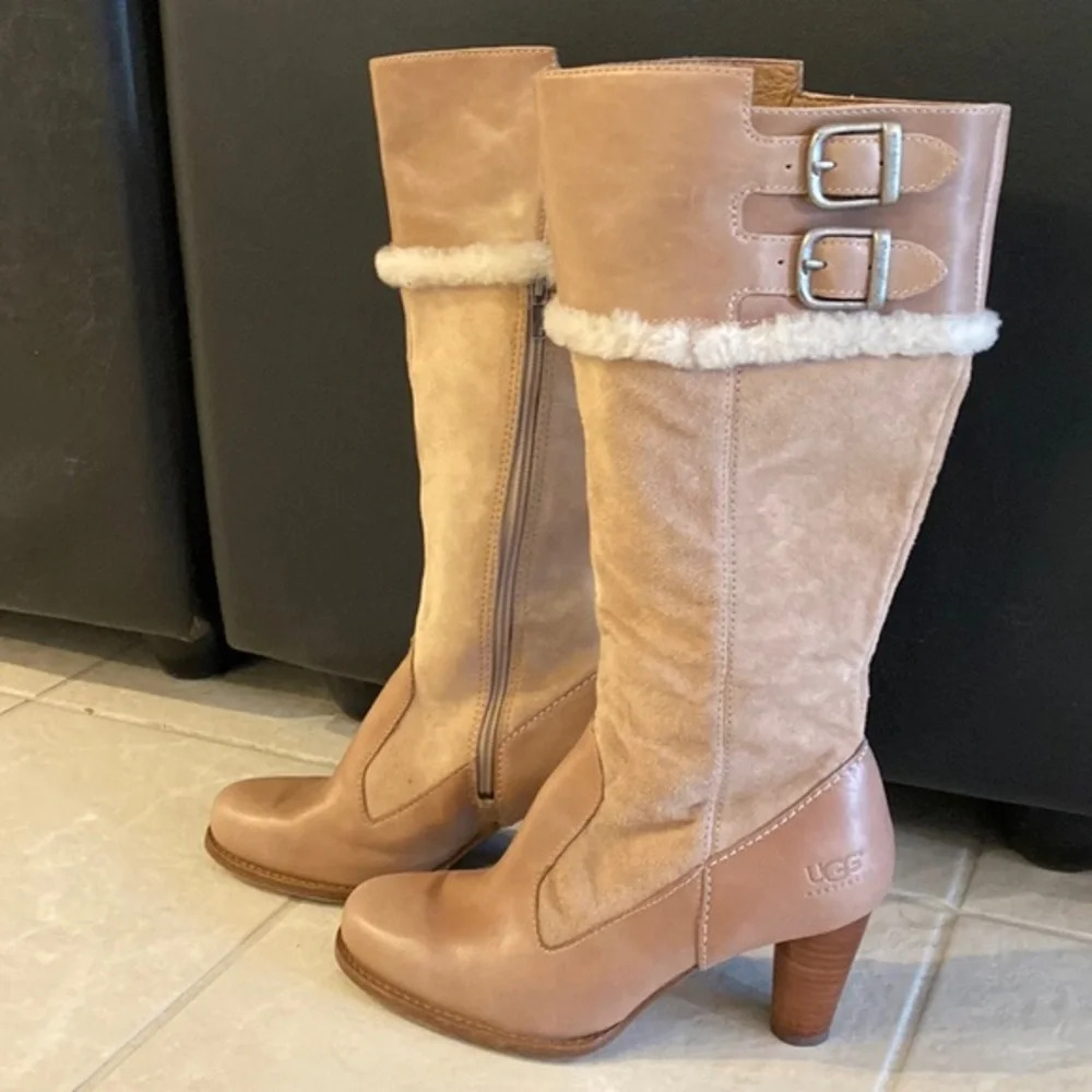 Ugg Leather Suede & Sheepskin Heeled Boots NWOT